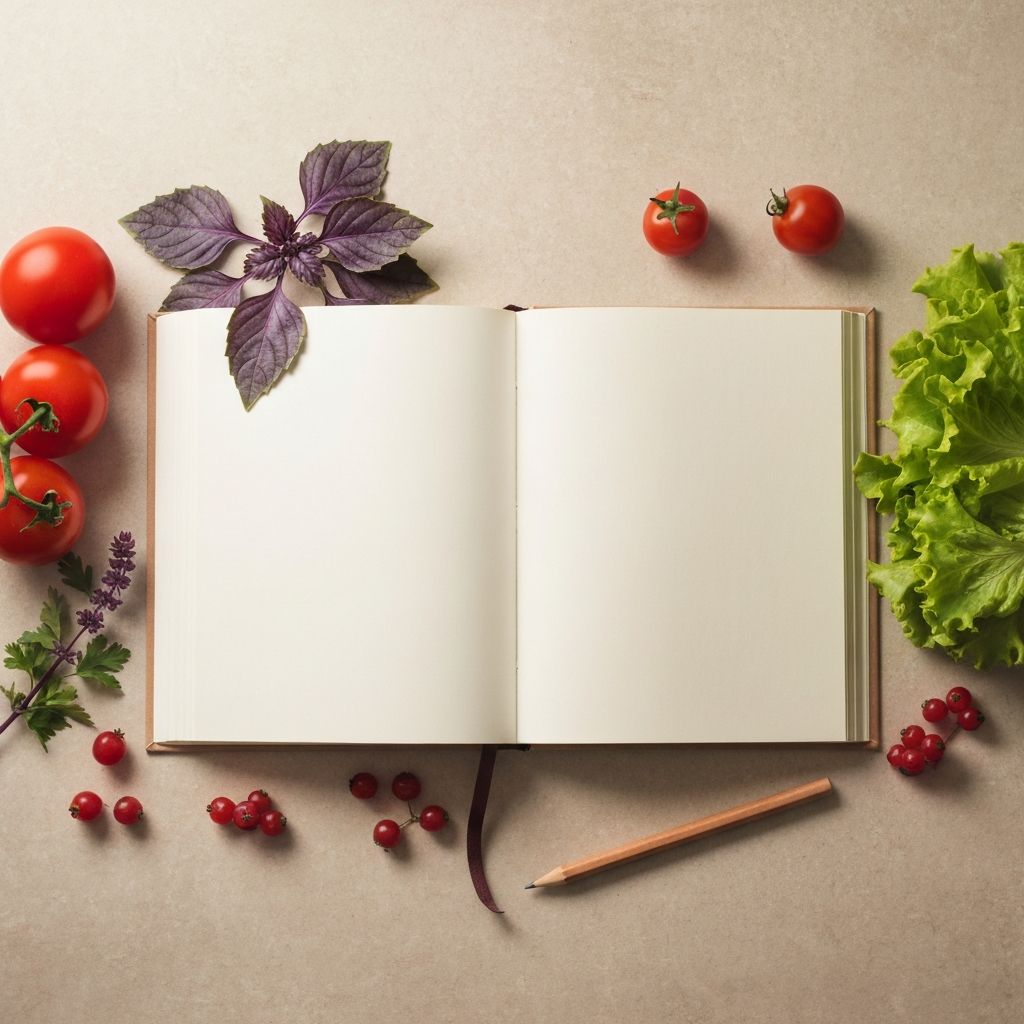 Notebook with fresh vegetables for blog articles